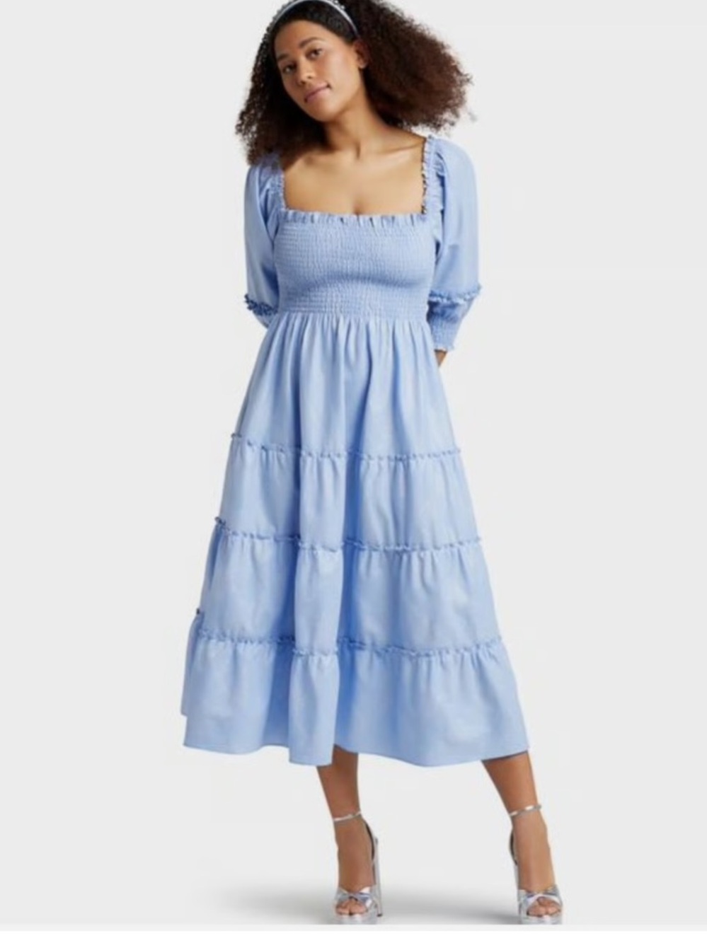 Hill House The Nesli Nap Dress Periwinkle metallic puff sleeve size XL NWT